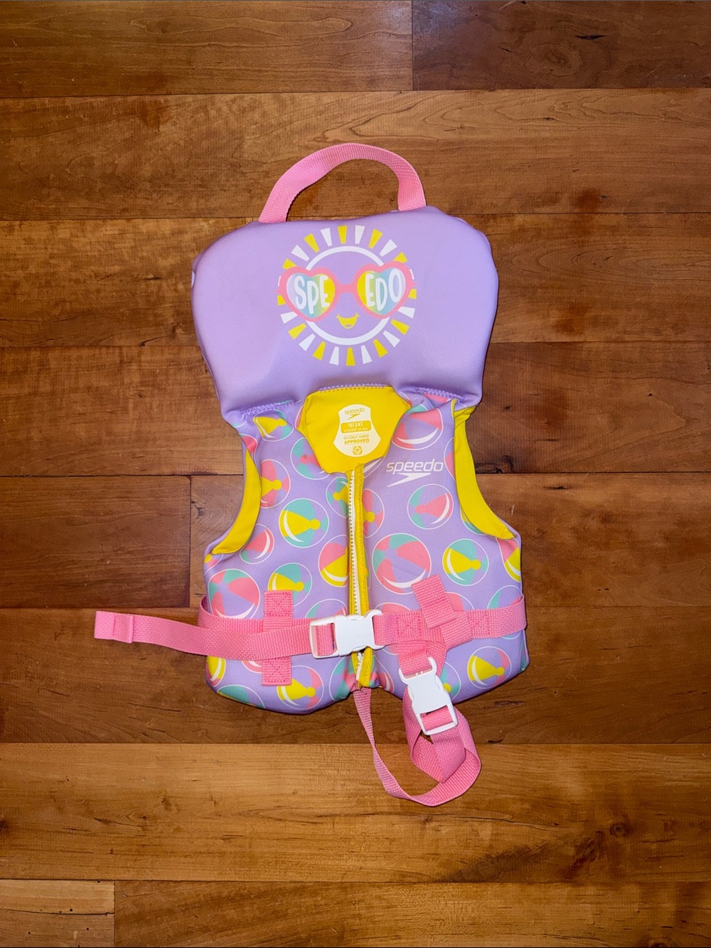 Speedo Infant Purple Swim Vest with Pink Straps and Yellow Trim